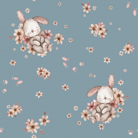 Satin Baumwolle Kaninchen und Blumen