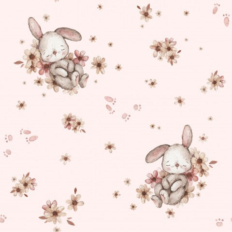 Jersey bunny and flowers on a pink background