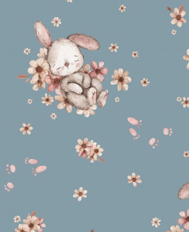 Lindo conejito y flores de French Terry