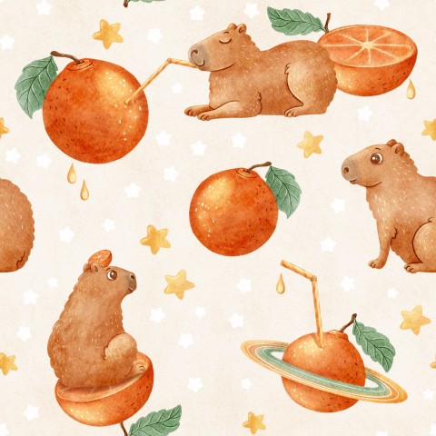 Capibara, arance e stelle in maglia a coste