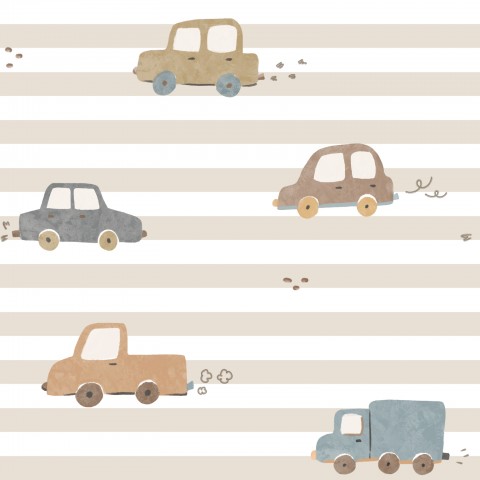 Waterproof fabric cars and trucks on a striped background