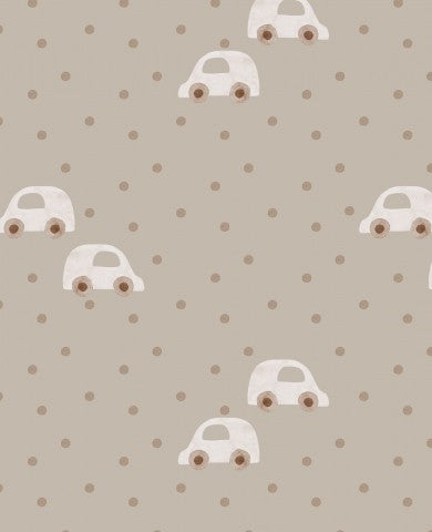 Sy dine drømme i mørk beige – Cars-lærred i bomuld! Kvalitetsstof i metermål til alle, der leder efter det perfekte syprojekt.