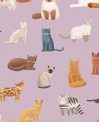 Panama ein Katzenmuster auf violettem Hintergrund