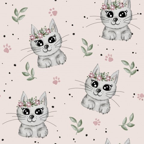 French Terry Cats and Flowers