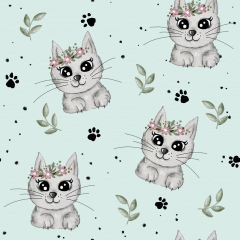 Satin Baumwolle Katzen und Blumen