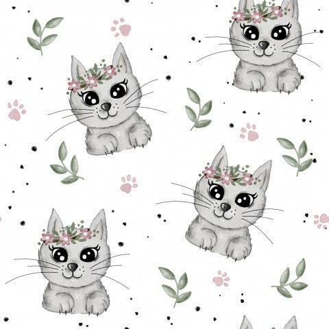 Satin cotton cats and flowers