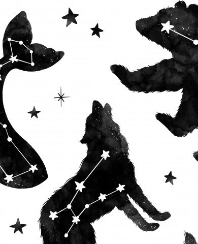 Satin cotton a series of black and white watercolor illustrations of bears and mermaids