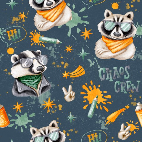 Waterproof fabric raccoons and graffiti