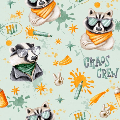 Rib Jersey Raccoons Wearing Glasses and Bandanas