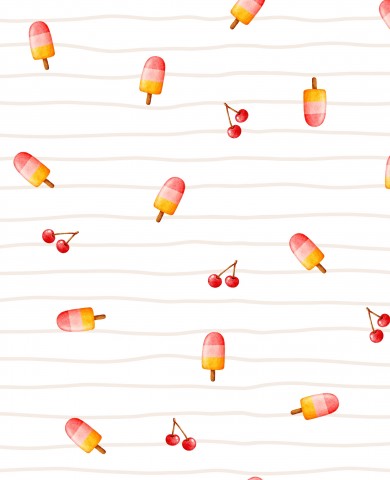 Rib jersey pattern with ice cream on a stick and cherries