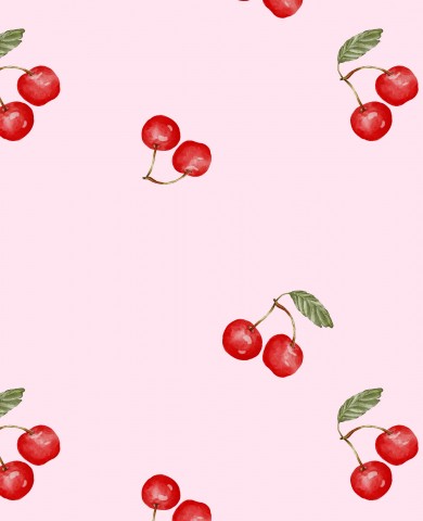 Ciliegie di cotone satinato su sfondo rosa