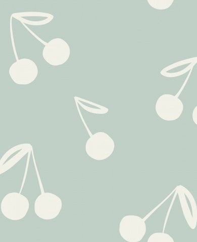 Rib Jersey a cherry pattern on a green background