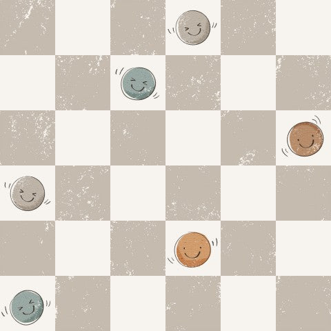 French Terry a chessboard with smileys on it