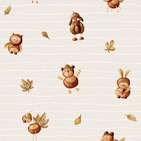 French Terry cute animals and leaves