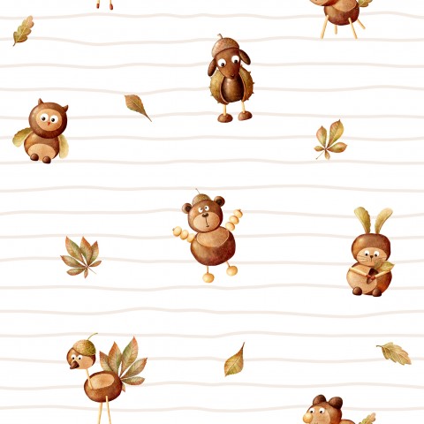 French Terry cute animals on a white background