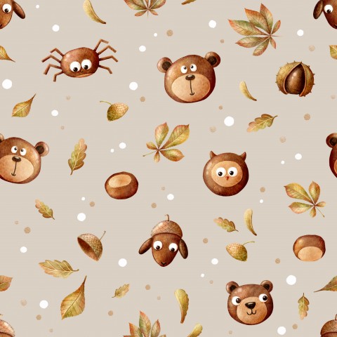 Rib Jersey cute animals and leaves