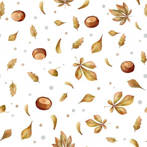 Waterproof fabric autumn leaves and acorns
