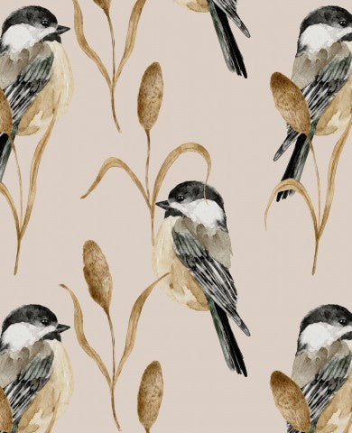 Waterproof fabric birds on beige background