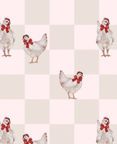 Waterproof fabric chickens on a checkered background