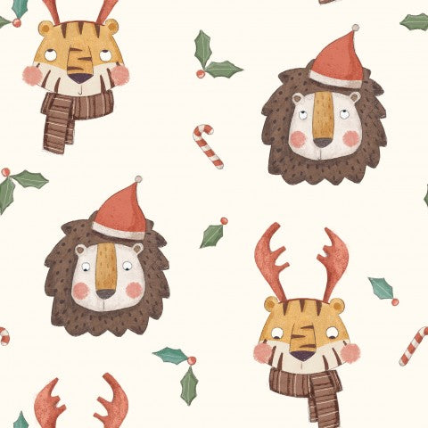 Weihnachtliche Freude mit Baumwoll-Canvas-Löwe und Tiger - perfekte Nähe für deine speziellen Projekte: Baumwolle, Canvas, Weihnachts-Tier, Löwe, Tiger, Meterw