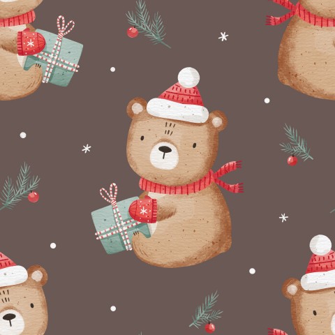 Patrón de felpa francesa de un lindo osito de peluche con gorro y bufanda