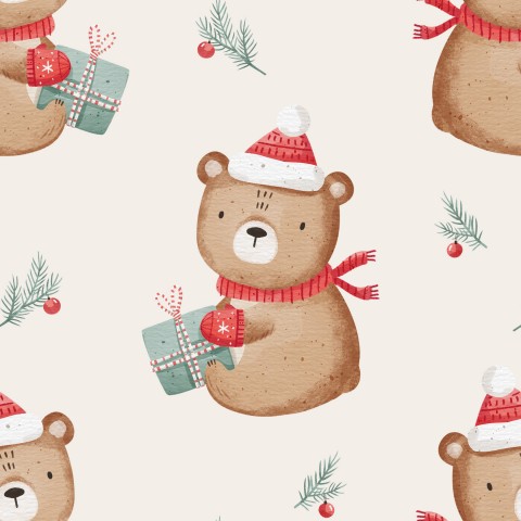 Muslin julemønster med bamse og juletræ