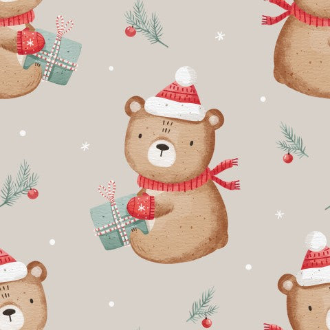 French Terry Weihnachtsmuster mit einem süßen Teddybären