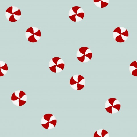 Waterproof fabric red and white candy canes on blue background
