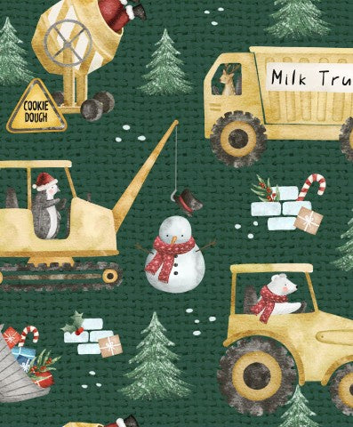Panama milk truck and snowmen on green background