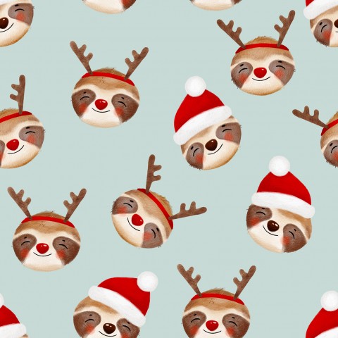 French Terry Weihnachtsmuster mit Faultier und Rentier