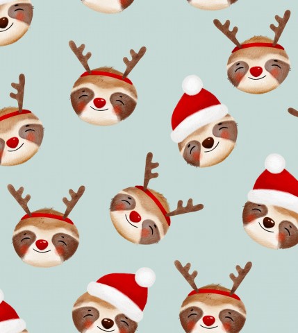 French Terry Christmas pattern with sloth and reindeer
