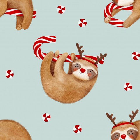 Weihnachtliches Design: Canvas Baumwolle in Mint für Mini-Sloths - ideal zum nähen von Kleidern, Tieren oder Accessoires!