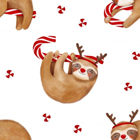 French Terry Weihnachtsmuster mit Faultier und Rentier