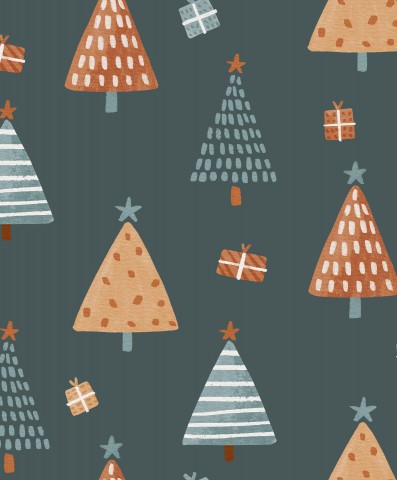 Árboles de Navidad y regalos de muselina