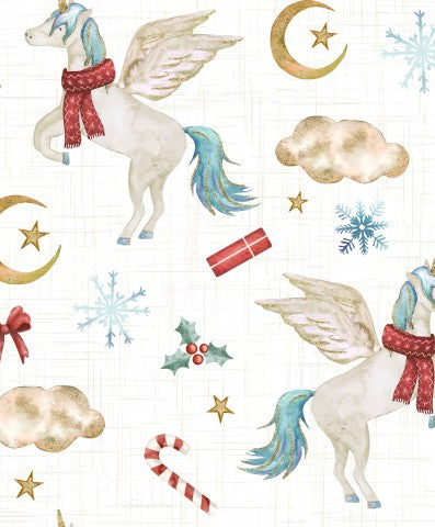 French Terry unicorns and snowflakes
