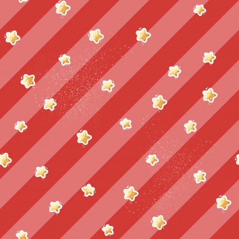 Waterproof fabric with a red striped background with stars and popcorn