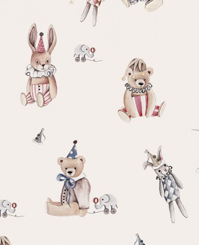 Jersey ein Muster aus Teddybären und Tieren auf weißem Hintergrund