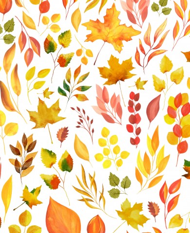 Satin cotton of a watercolor illustration of autumn leaves