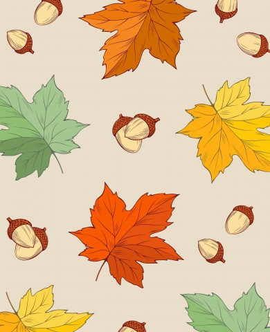French Terry seamless pattern vector with autumn leaves and nuts