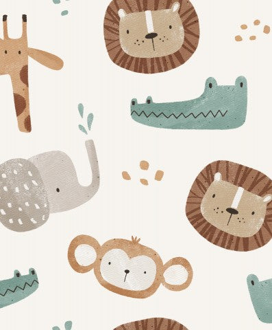 Satin de coton motif animal sur fond blanc