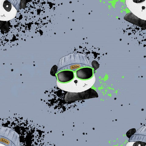 Fransk frottémønster af en panda med solbriller og hat