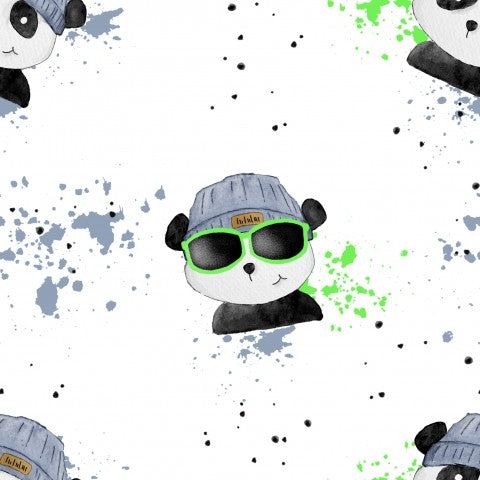 Orsetto panda in raso di cotone con occhiali e cappello