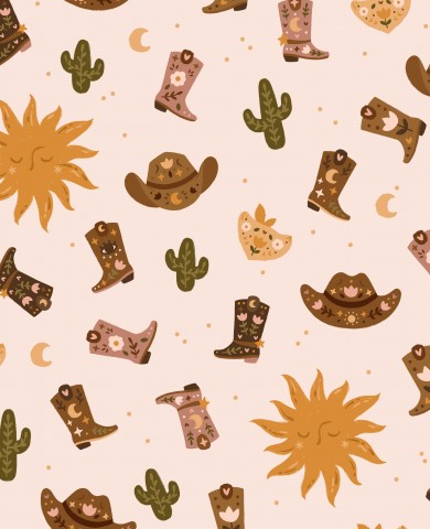 Satin cotton cowboy boots and cacti