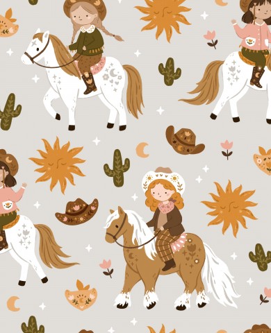 Små French Terry-piger rider på heste