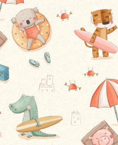 Nähle ein Unikat - Canvas Baumwolle in Cremefarbe "Beach Day"! 100% Naturbaumwolle, weich und leicht, ideal für Sommerkleider & Accessoires. Perfect für nähen: