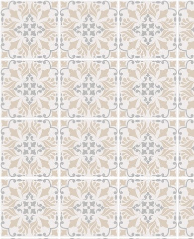 Piastrelle spagnole floreali beige crema in tela di cotone - fibre 100% naturali, traspiranti, facili da cucire, ideali per la moda femminile, accessori e arredamento per la casa, Mete