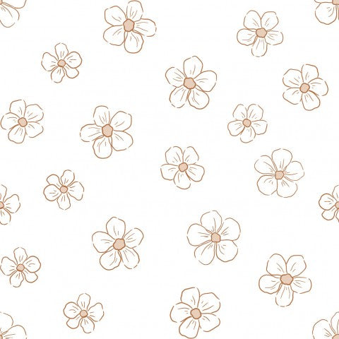 Rib Jersey brown flowers on white background
