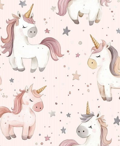 Tessuto impermeabile con simpatici unicorni e stelle