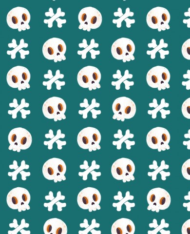 SoftShell skulls and bones on a blue-green background