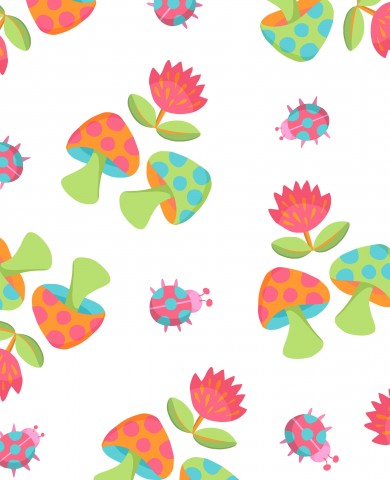 Satin Baumwolle bunten Pilzen und Blumen